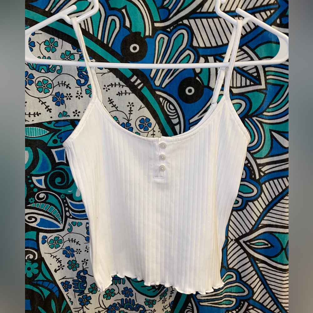 American Eagle Outfitters White Camisole Ribbed Buttoned Top